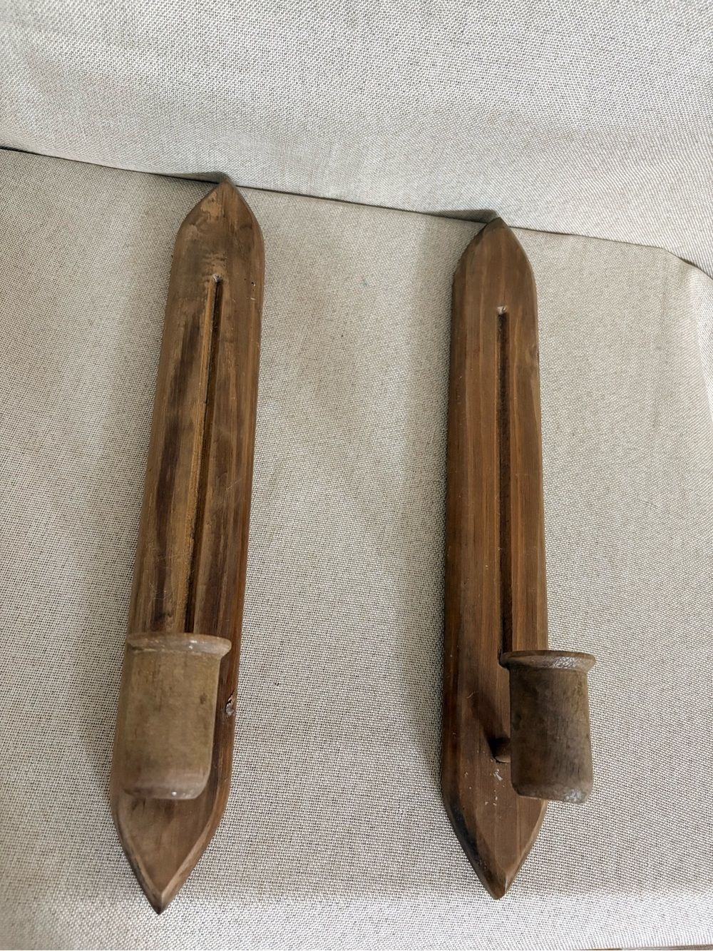Vintage Pair 15” Wooden Wall Candle Sconces Mid Century Modern Scandinavian - Picture 5 of 13